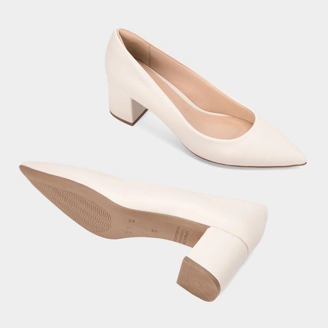 Scarpin Feminino Penélope Salto Bloco Médio Off White