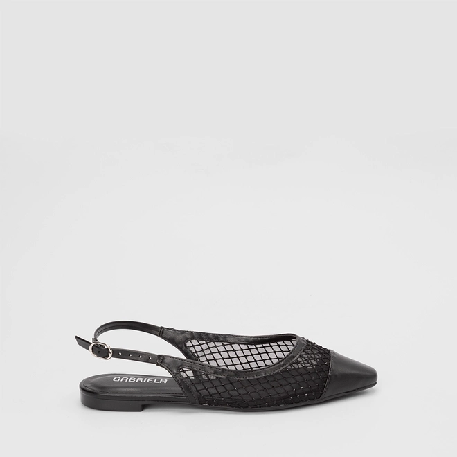 Sapatilha Slingback Feminina Gabriela Tela & Strass Preto