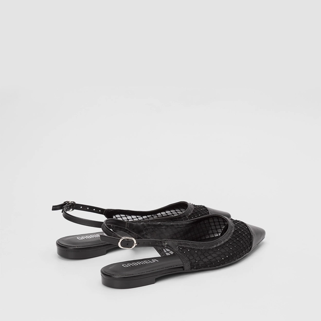 Sapatilha Slingback Feminina Gabriela Tela & Strass Preto