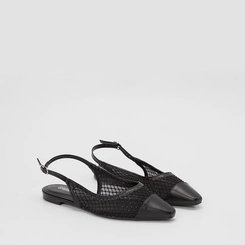 Sapatilha Slingback Feminina Gabriela Tela & Strass Preto