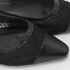 Sapatilha Slingback Feminina Gabriela Tela & Strass Preto