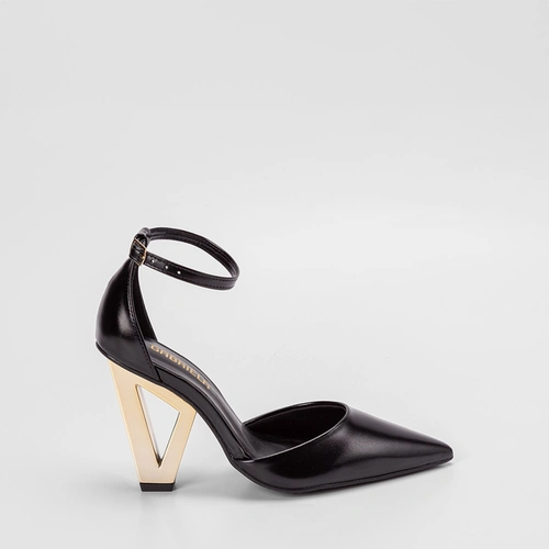 Scarpin Feminino Gabriela Salto Geométrico Alto Preto