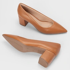 Scarpin Feminino Penélope Salto Bloco Médio Caramelo