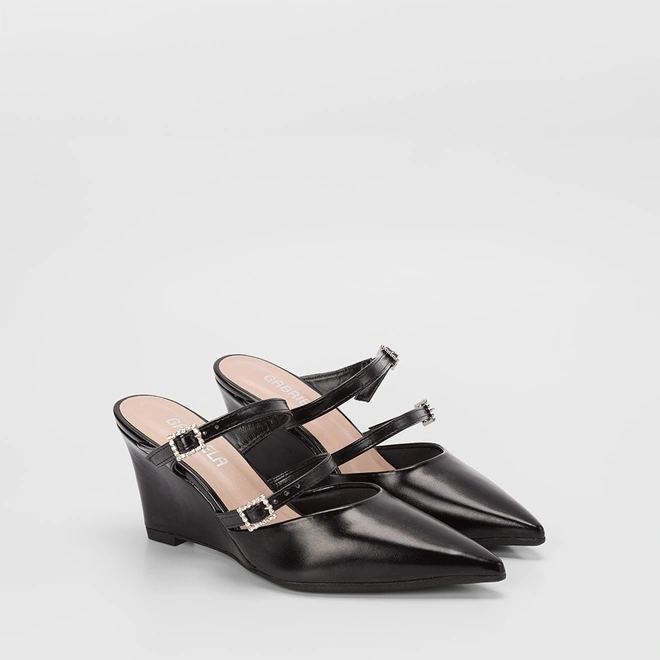 Mule Feminino Gabriela Anabela Tira Dupla Fivela Preto