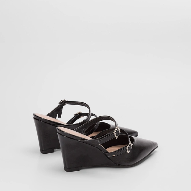 Mule Feminino Gabriela Anabela Tira Dupla Fivela Preto