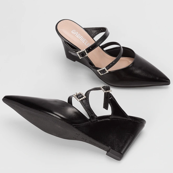 Mule Feminino Gabriela Anabela Tira Dupla Fivela Preto