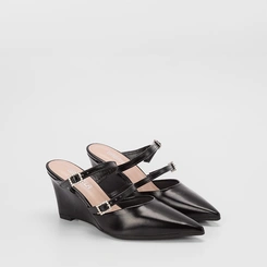 Mule Feminino Gabriela Anabela Tira Dupla Fivela Preto
