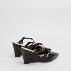 Mule Feminino Gabriela Anabela Tira Dupla Fivela Preto