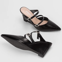 Mule Feminino Gabriela Anabela Tira Dupla Fivela Preto