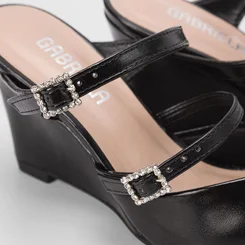 Mule Feminino Gabriela Anabela Tira Dupla Fivela Preto