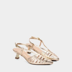 Scarpin Slingback Feminino Gabriela Recortes Vazado Metalizado Ouro