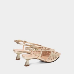 Scarpin Slingback Feminino Gabriela Recortes Vazado Metalizado Ouro
