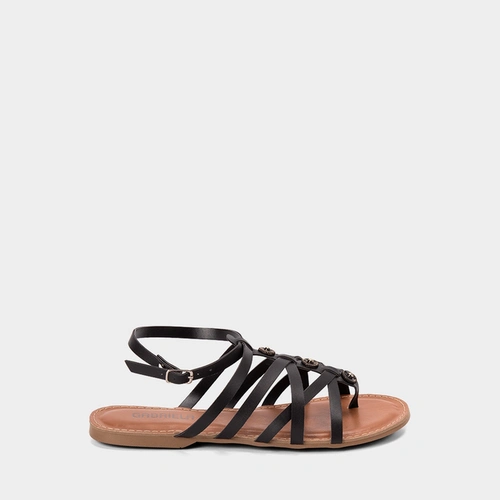 Vista 2 Sandália Rasteira Feminina Gabriela Multitiras Detalhe Tachas Preto GABRIELA Preto