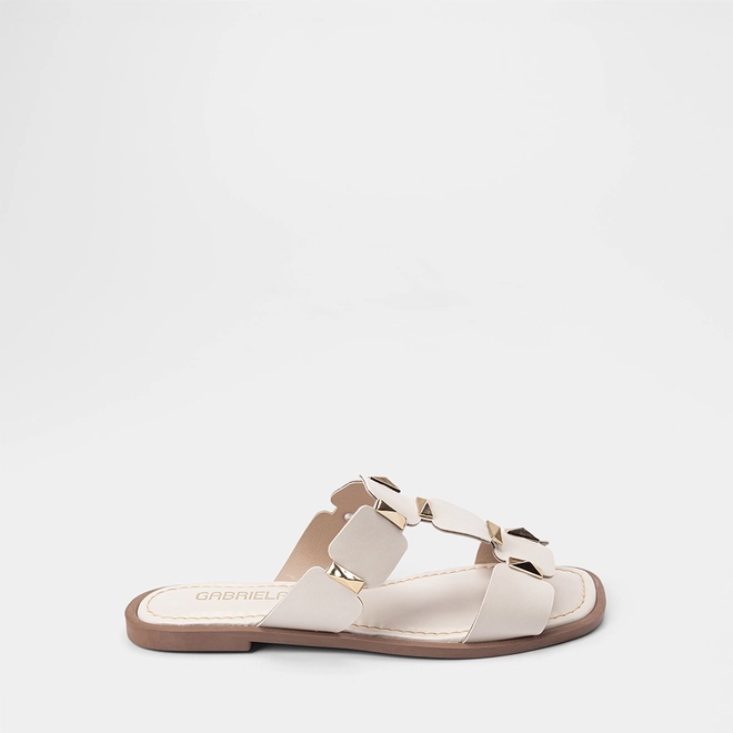 Rasteira Feminina Gabriela Com Detalhes Metalizados Off White