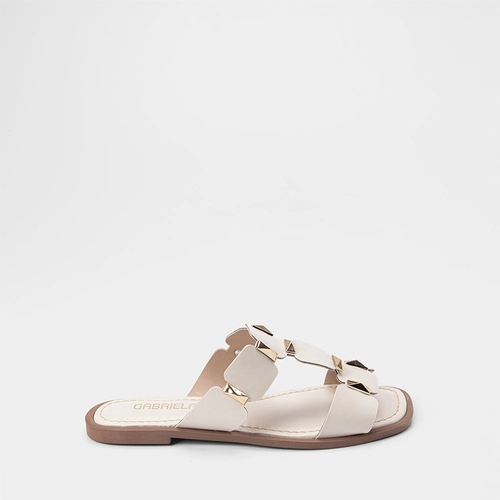 Rasteira Feminina Gabriela Com Detalhes Metalizados Off White