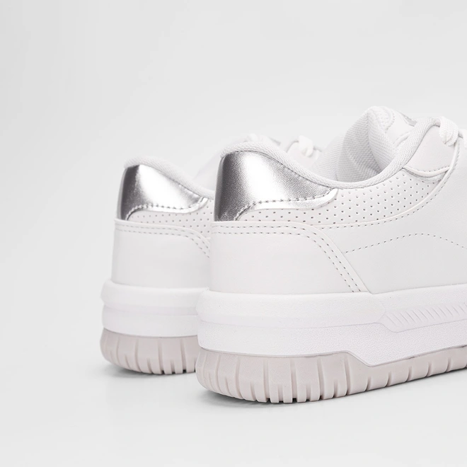 Tênis Casual Feminino Logus Recorte Metalizado Branco