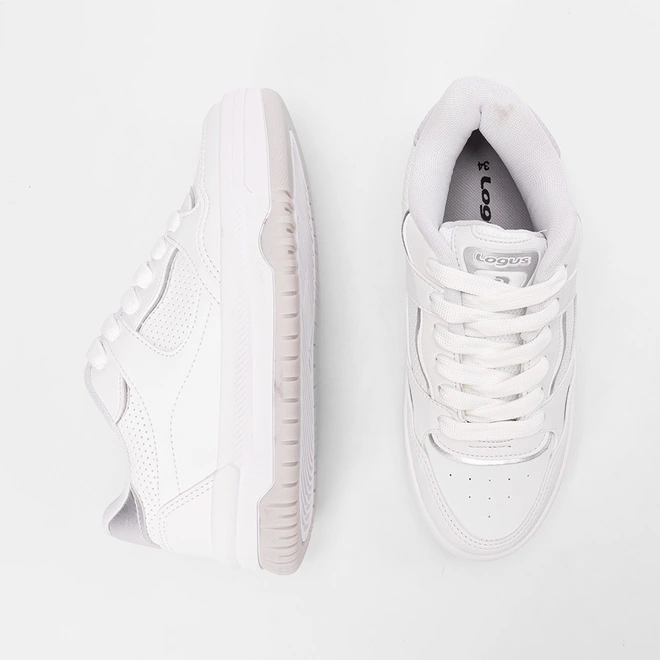 Tênis Casual Feminino Logus Recorte Metalizado Branco