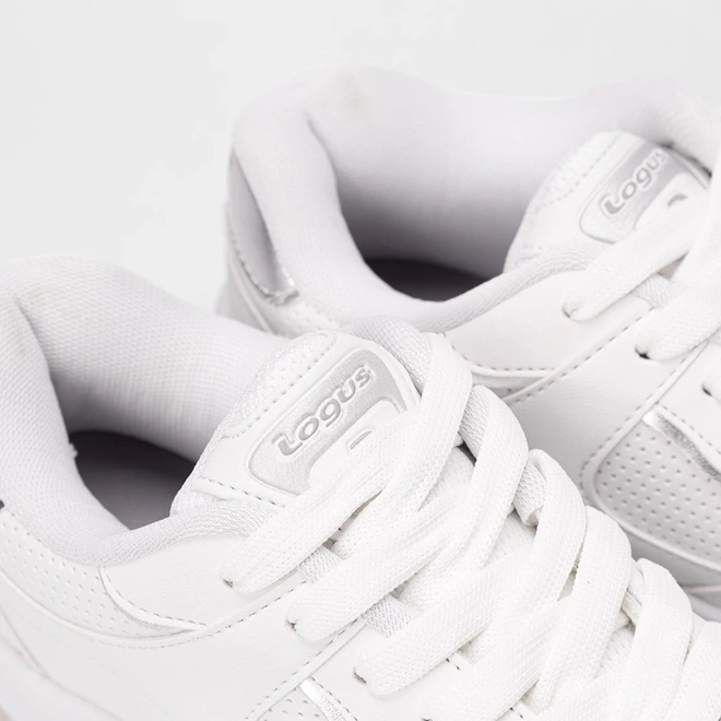 Tênis Casual Feminino Logus Recorte Metalizado Branco