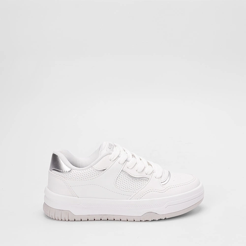 Tênis Casual Feminino Logus Recorte Metalizado Branco