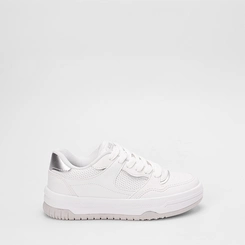 Tênis Casual Feminino Logus Recorte Metalizado Branco
