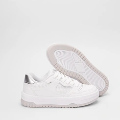 Tênis Casual Feminino Logus Recorte Metalizado Branco