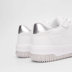 Tênis Casual Feminino Logus Recorte Metalizado Branco