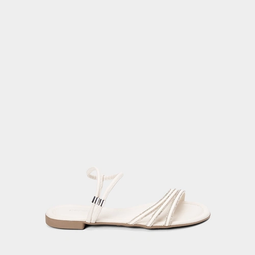 Sandália Rasteira Feminina Penélope Multitiras Detalhe Strass Off White