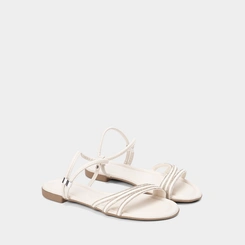Sandália Rasteira Feminina Penélope Multitiras Detalhe Strass Off White