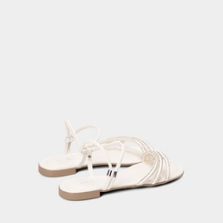 Sandália Rasteira Feminina Penélope Multitiras Detalhe Strass Off White