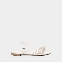 Sandália Rasteira Feminina Penélope Multitiras Detalhe Strass Off White