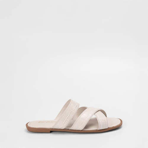 Rasteira Feminina Penélope Tiras Cruzados Textura Crocro Off White