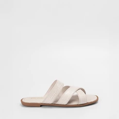Rasteira Feminina Penélope Tiras Cruzados Textura Crocro Off White