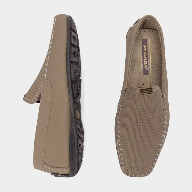 Mocassim Masculino Pegada Confort Couro Bege