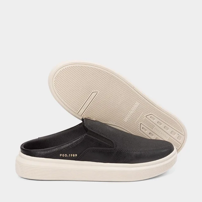 Mule Masculino Slip On Pegada Couro Preto