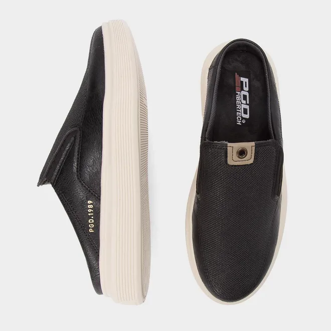 Mule Masculino Slip On Pegada Couro Preto