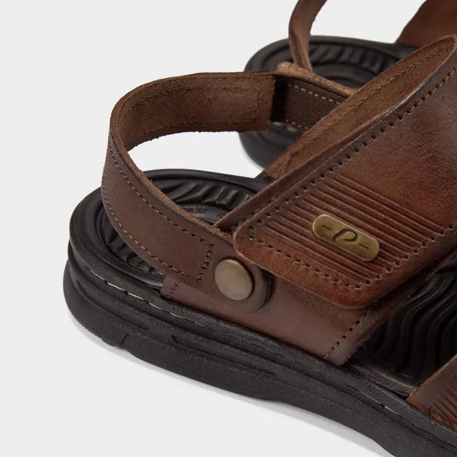 Sandália Masculina Pegada Original Couro Marrom