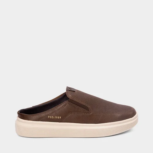 Mule Masculino Slip On Pegada Couro Marrom