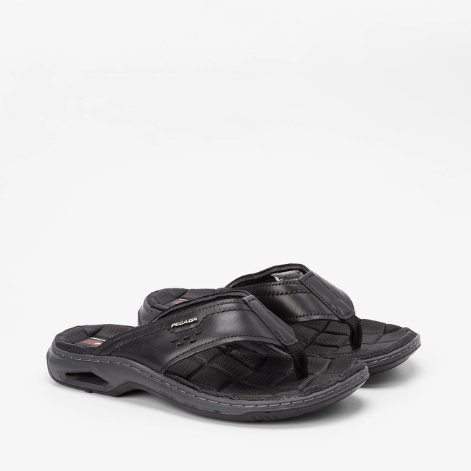 Chinelo Masculino Pegada Couro Preto