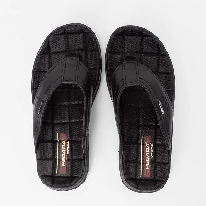 Chinelo Masculino Pegada Couro Preto