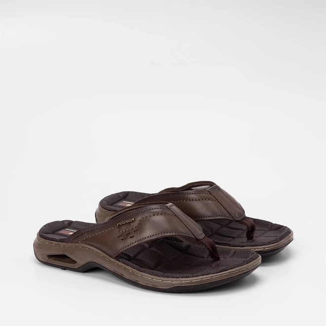 Chinelo Masculino Pegada Couro Marrom