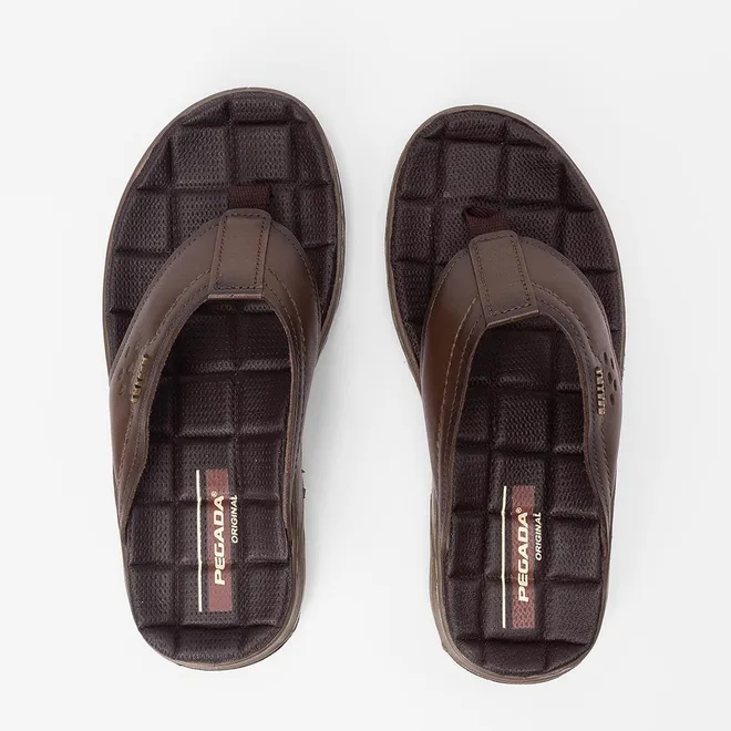 Chinelo Masculino Pegada Couro Marrom