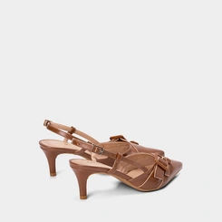 Scarpin Slingback Feminino Gabriela Salto Fino Médio Tiras Fivela Marrom