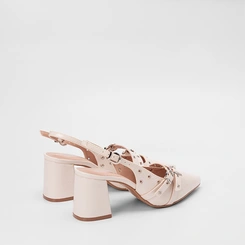 Scarpin Slingback Feminino Gabriela Verniz Texturizada Detalhe Ilhós & Fivela Off White