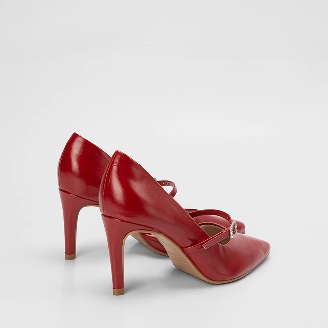 Scarpin Boneca Feminino Gabriela Salto Alto Tira Fivela Vermelho