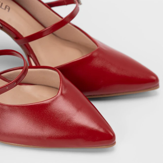 Scarpin Boneca Feminino Gabriela Salto Alto Tira Fivela Vermelho