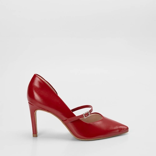 Scarpin Boneca Feminino Gabriela Salto Alto Tira Fivela Vermelho