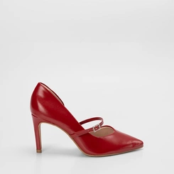 Scarpin Boneca Feminino Gabriela Salto Alto Tira Fivela Vermelho