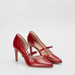 Scarpin Boneca Feminino Gabriela Salto Alto Tira Fivela Vermelho