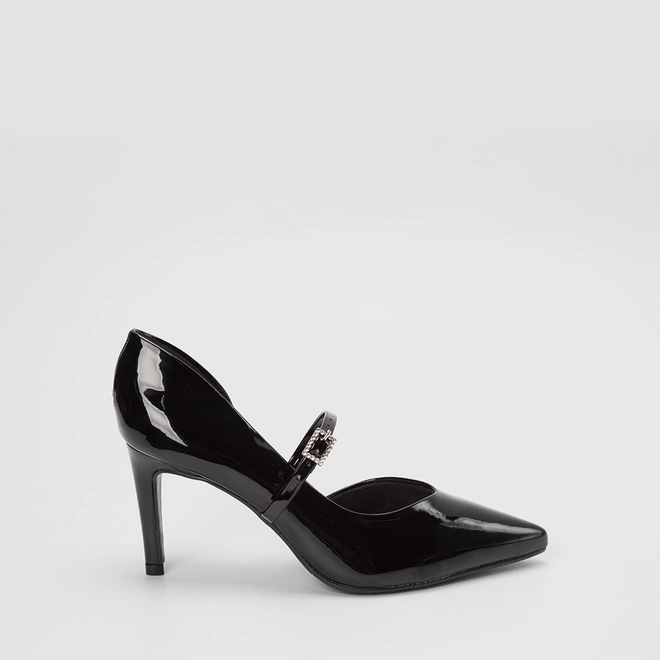 Scarpin Boneca Feminino Gabriela Salto Médio Fino Verniz Preto
