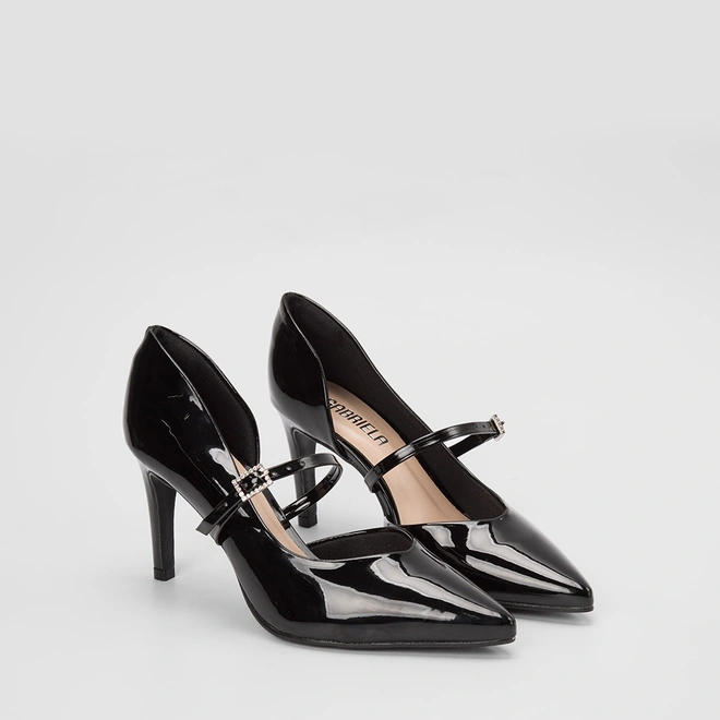 Scarpin Boneca Feminino Gabriela Salto Médio Fino Verniz Preto